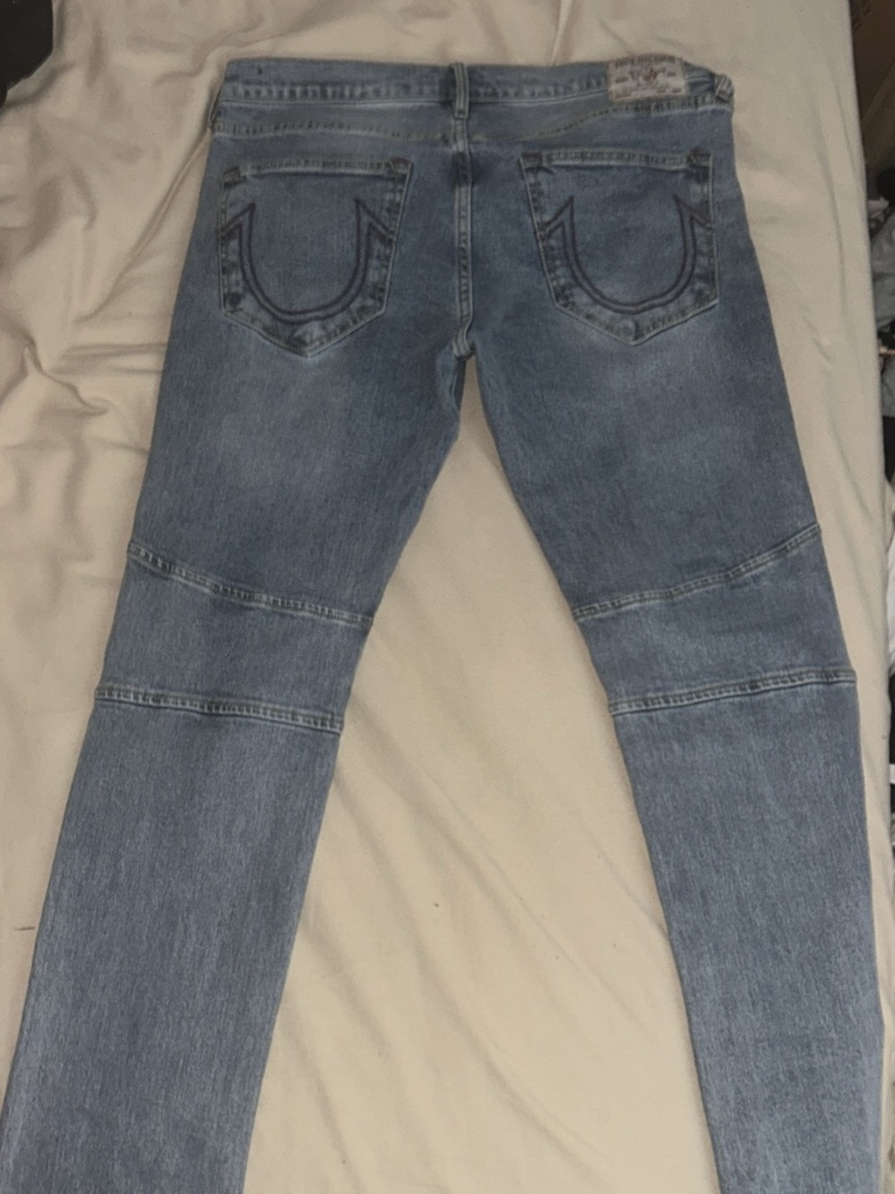 True Religion Men’s Blue Skinny Jeans with Signature Pocket Stitch